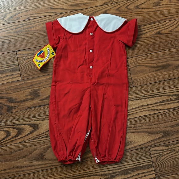 Gingerbread Embroidered Jumpsuit Red Corduroy Christmas Romper Pants Outfit 12m - Picture 3 of 3